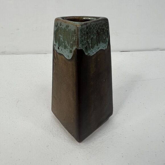 Anna Van Briggle Brown Green Drip Triangle Creamer Signed American Art Pottery - Picture 3 of 10